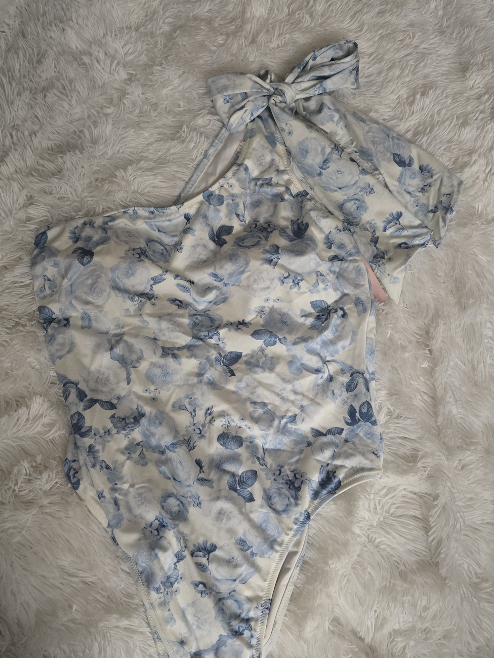 Victoria's Secret Blue and White Floral One-Shoulder Bodysuit